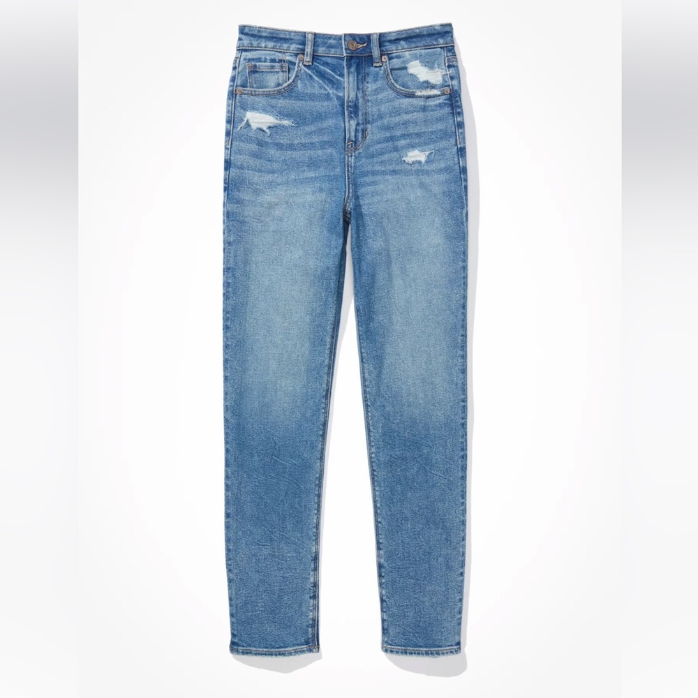 NWT American Eagle AE Stretch Mom Straight Jeans Easy Breezy Blue Denim 000